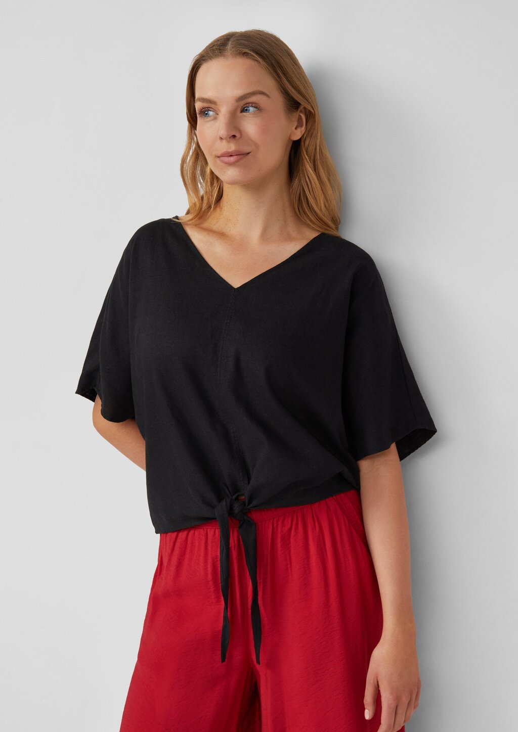 Verkürzte Leinenmix-Bluse im Relaxed Fit