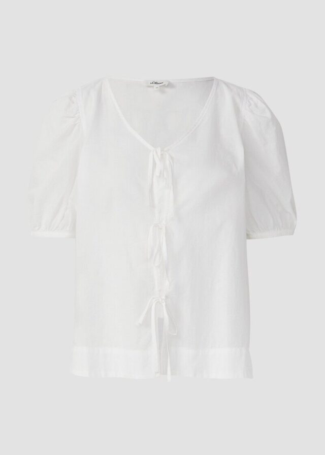 Baumwollbluse mit V-Ausschnitt und Puffärmeln