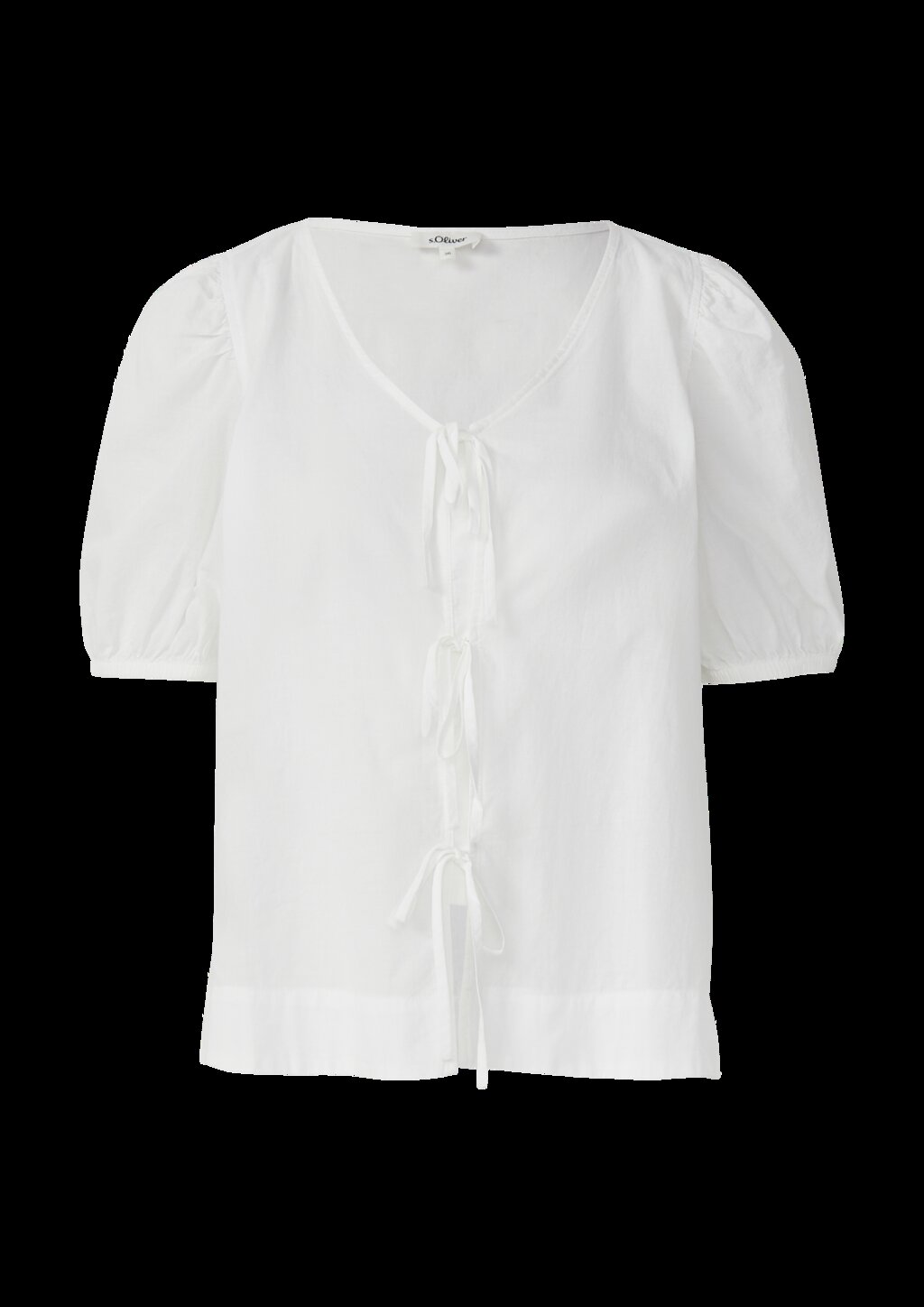 Baumwollbluse mit V-Ausschnitt und Puffärmeln