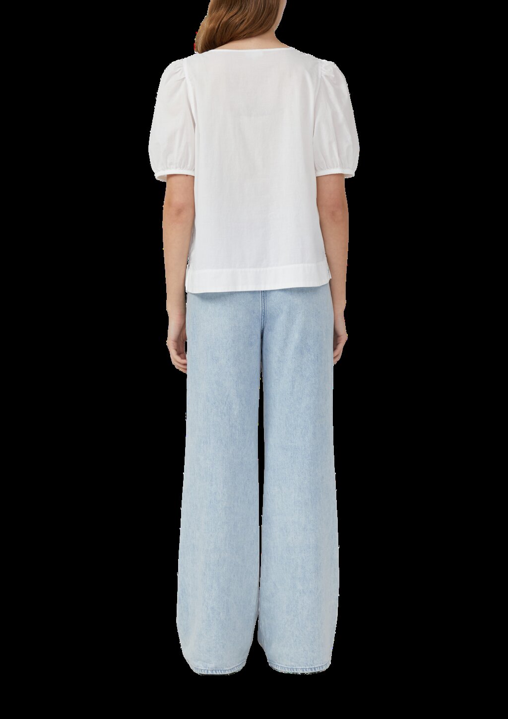 Baumwollbluse mit V-Ausschnitt und Puffärmeln