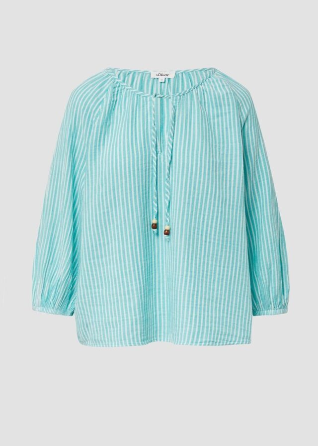 Musselin-Bluse mit Raglanärmeln und Raffung