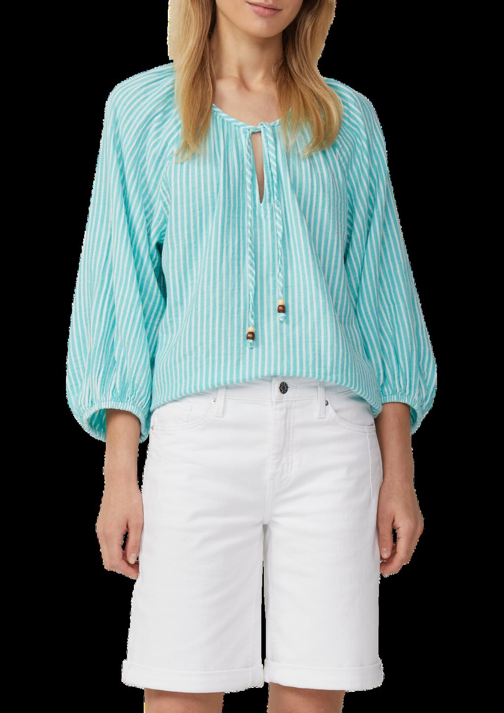 Musselin-Bluse mit Raglanärmeln und Raffung