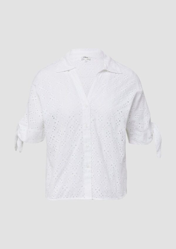 Lockere Bluse mit Lochstickerei und Knotendetail