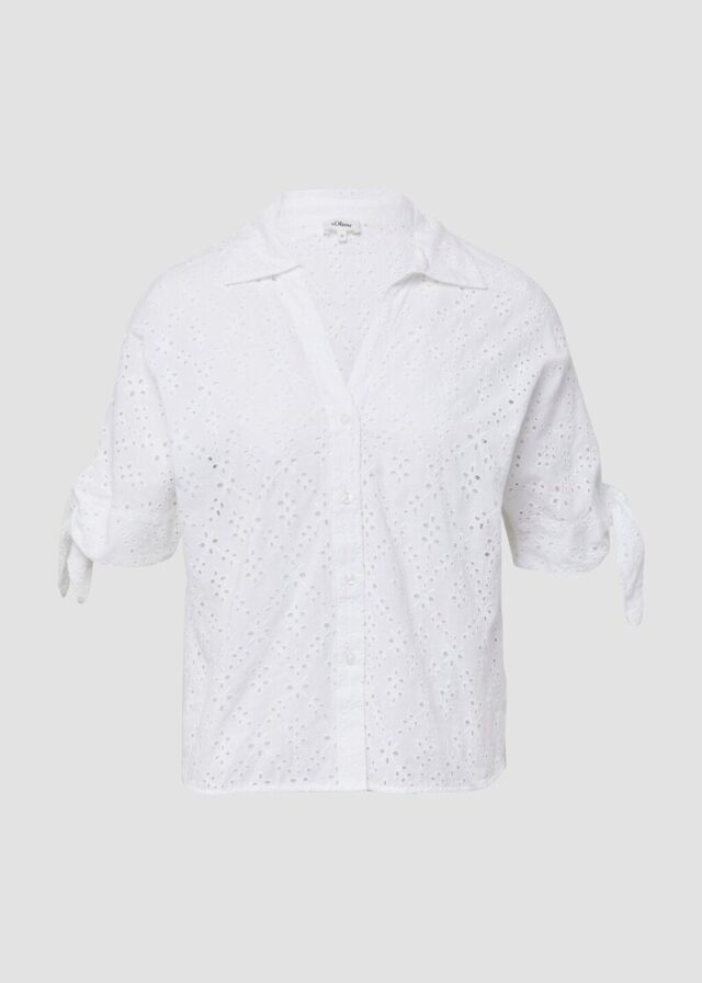 Lockere Bluse mit Lochstickerei und Knotendetail