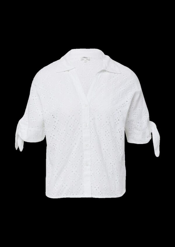 Lockere Bluse mit Lochstickerei und Knotendetail