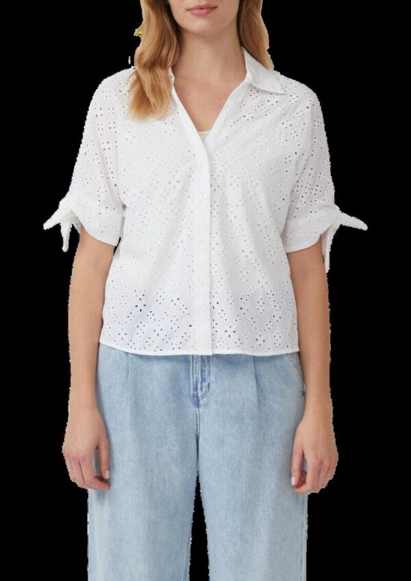 Lockere Bluse mit Lochstickerei und Knotendetail