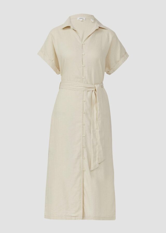 Midikleid aus Leinenmix mit Eingrifftaschen