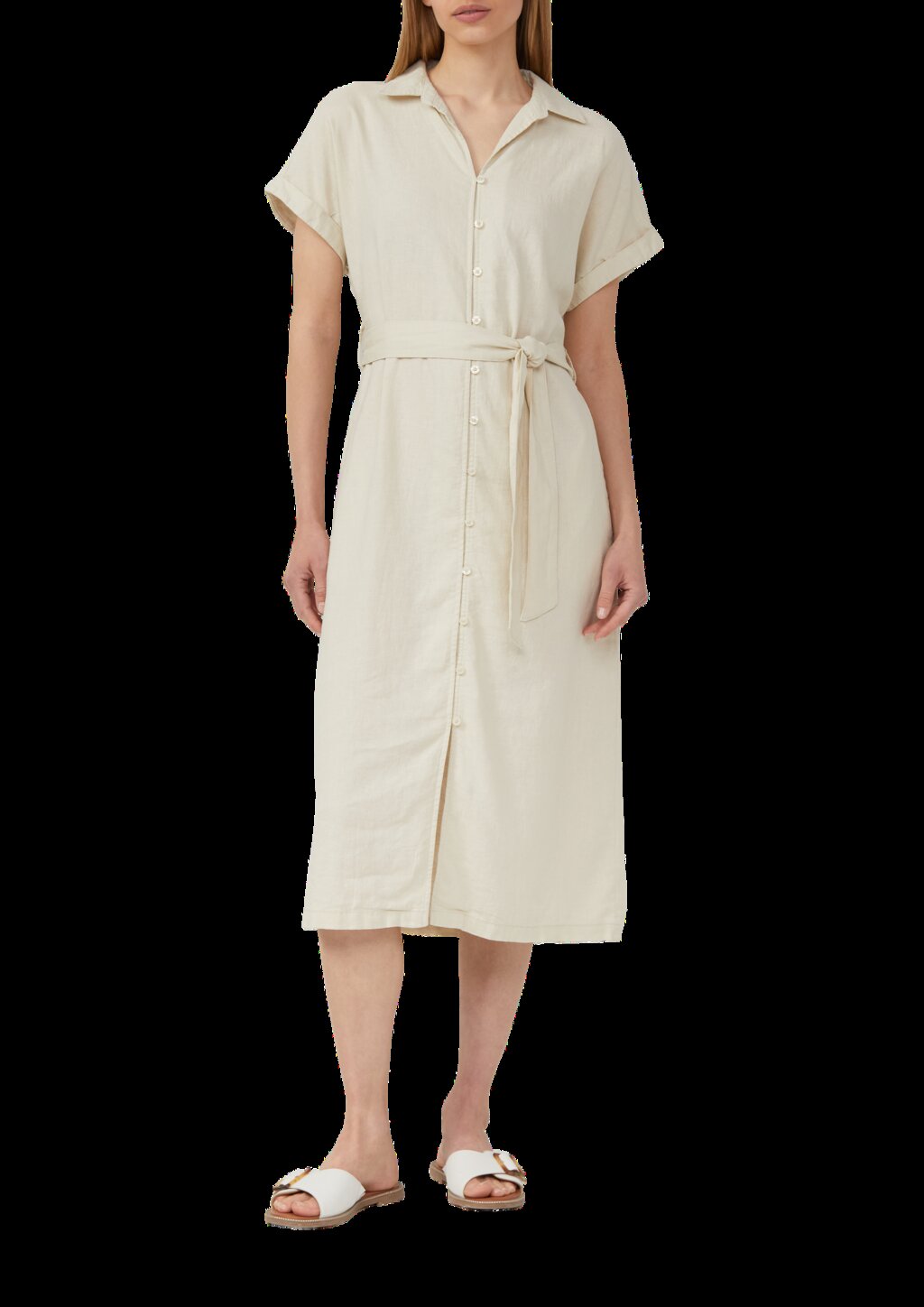Midikleid aus Leinenmix mit Eingrifftaschen