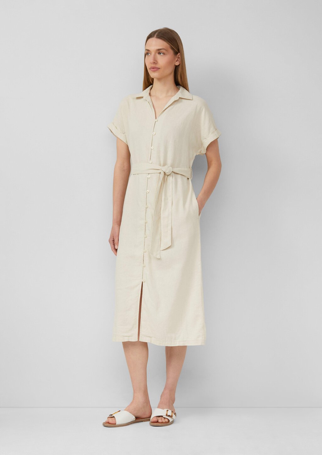 Midikleid aus Leinenmix mit Eingrifftaschen