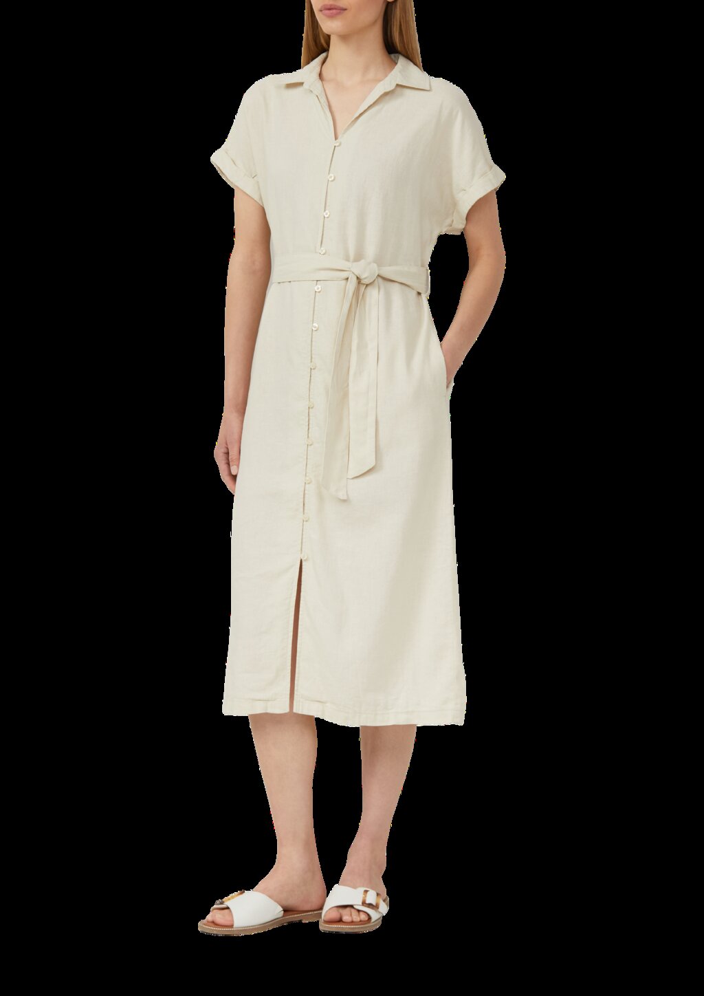 Midikleid aus Leinenmix mit Eingrifftaschen