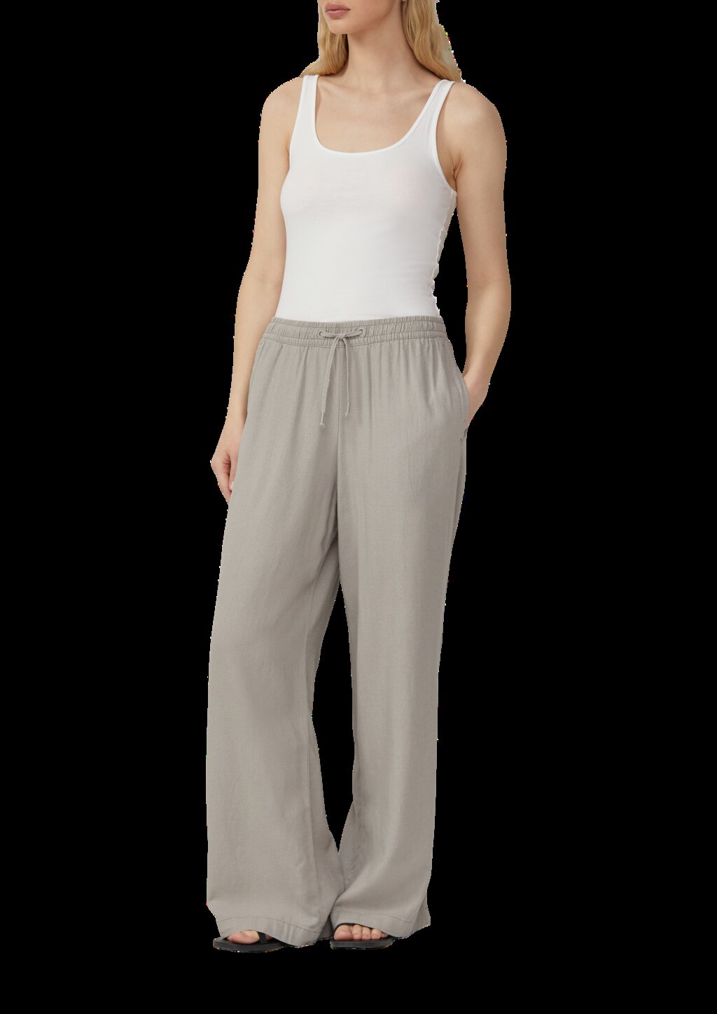 Leinenmixhose mit Gummizug und weitem Bein