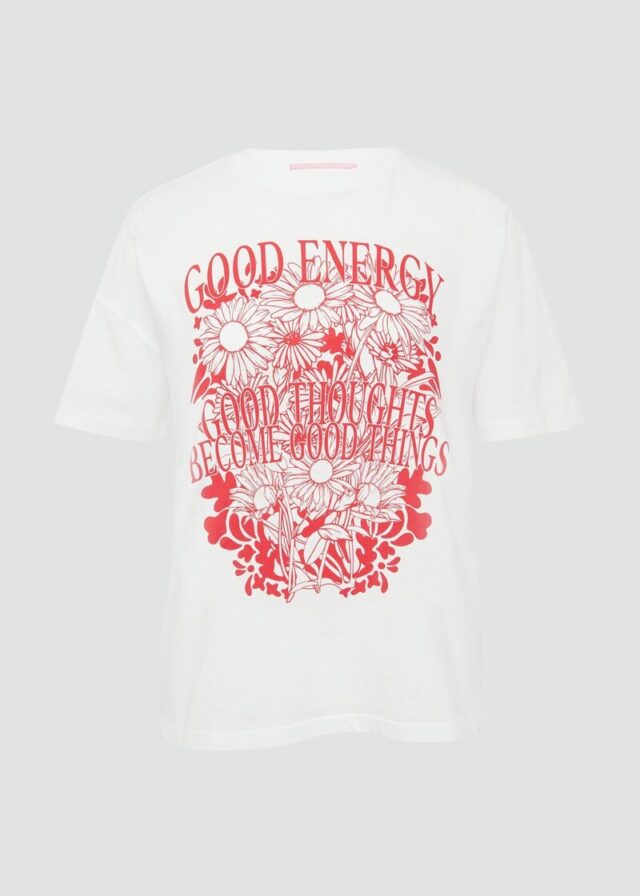 Baumwollshirt mit Frontprint und überschnittener Schulter