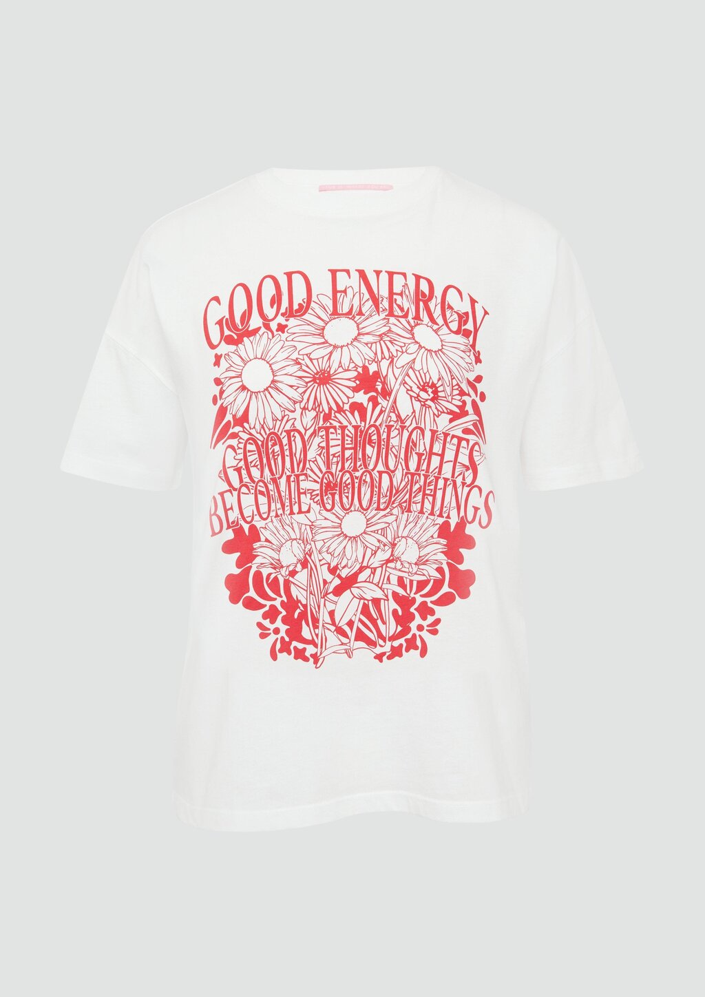 Baumwollshirt mit Frontprint und überschnittener Schulter