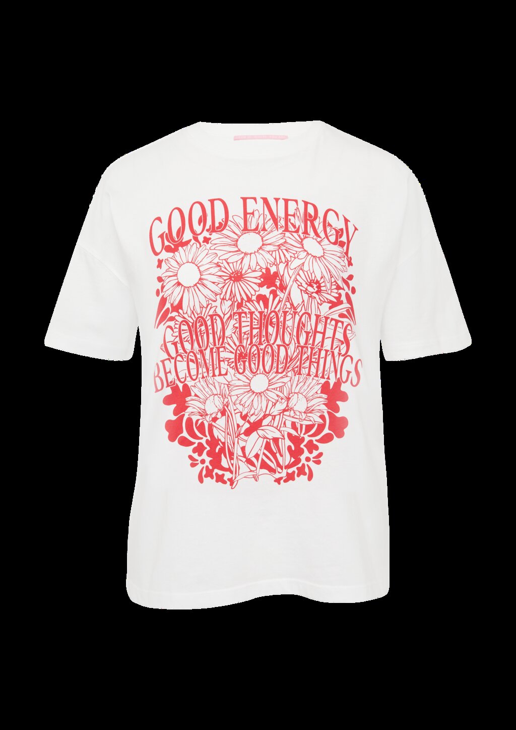 Baumwollshirt mit Frontprint und überschnittener Schulter