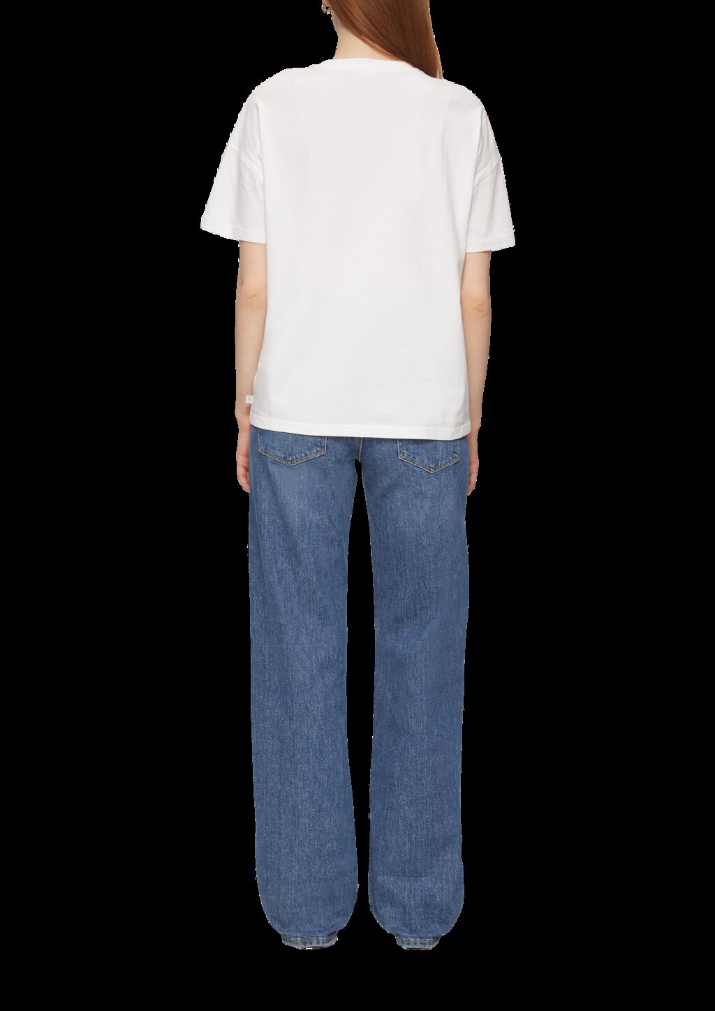 Baumwollshirt mit Frontprint und überschnittener Schulter