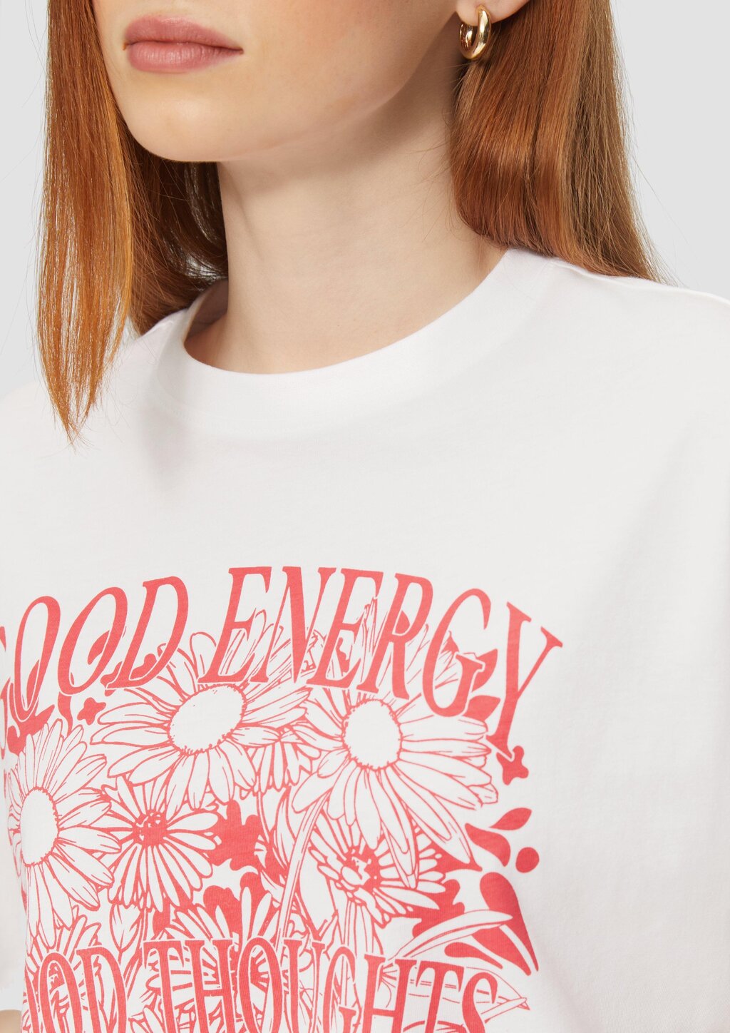 Baumwollshirt mit Frontprint und überschnittener Schulter