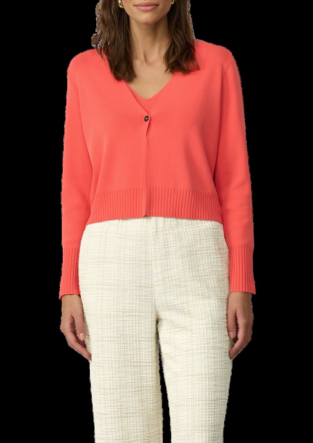 Kurzer Feinstrick-Cardigan aus Viskosemix mit Knopf