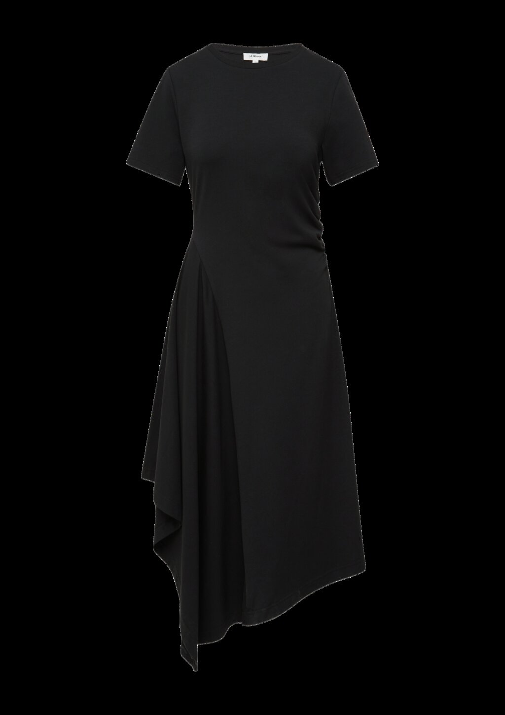 Tailliertes Midikleid mit Raffungen und asymmetrischem Rock