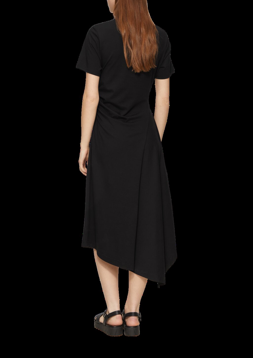 Tailliertes Midikleid mit Raffungen und asymmetrischem Rock