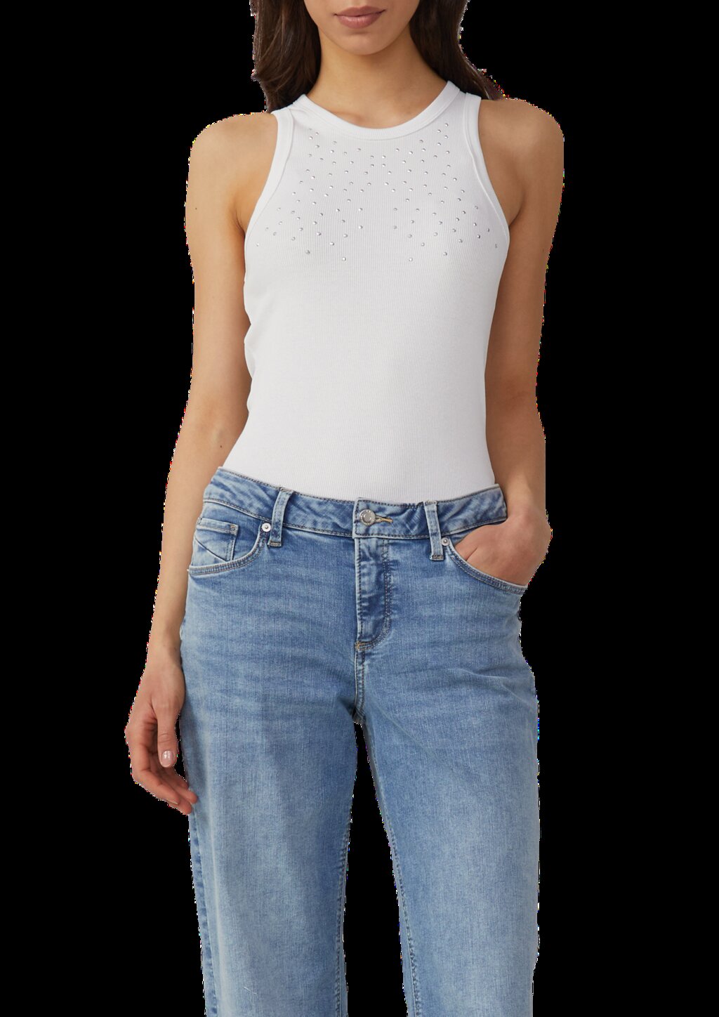 Geripptes Tanktop mit Schmucksteine