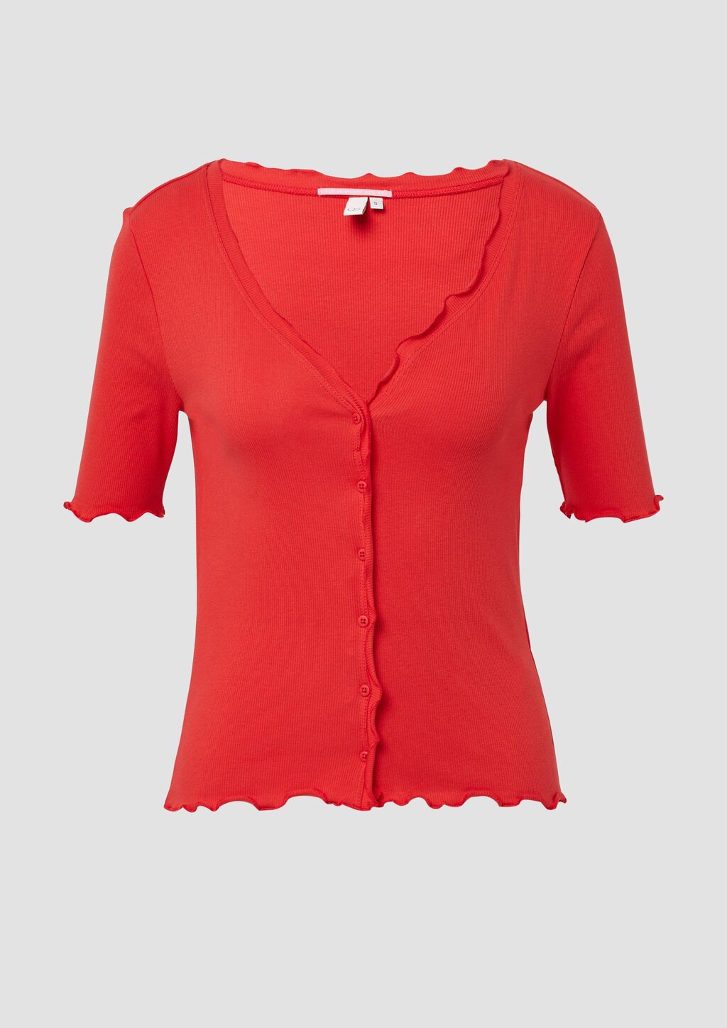 Rippshirt mit Babylock-Kanten und Knopf-Detail