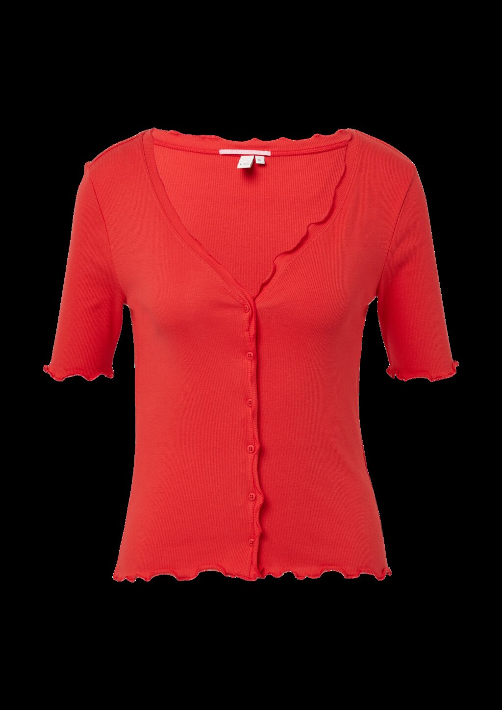 Rippshirt mit Babylock-Kanten und Knopf-Detail