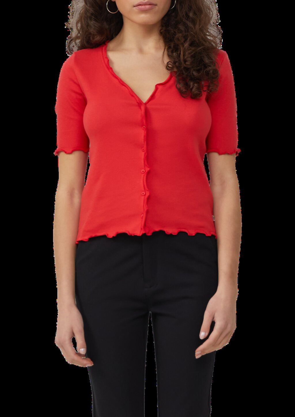 Rippshirt mit Babylock-Kanten und Knopf-Detail