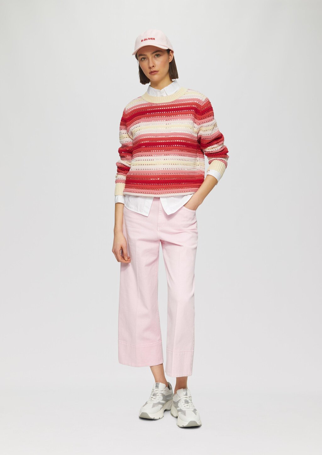 Ajour-Pullover aus Baumwollmix