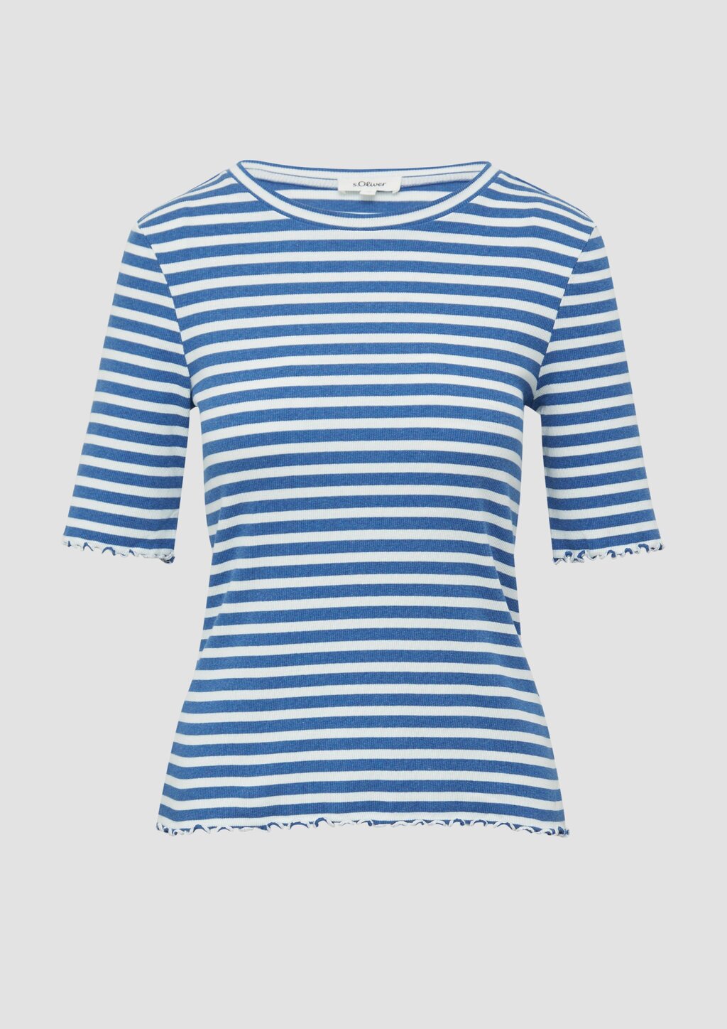 Geripptes T-Shirt mit Ziersaum