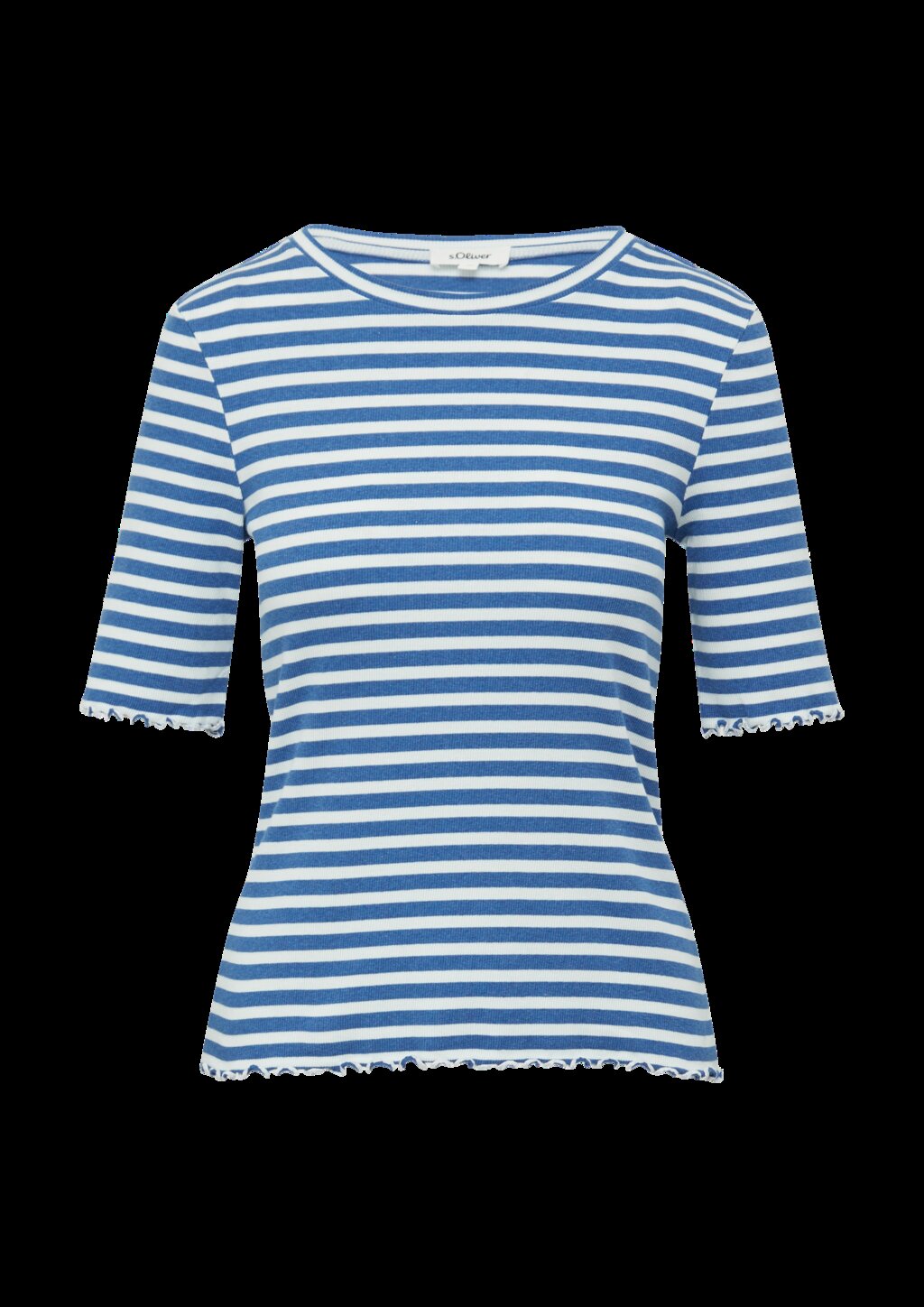 Geripptes T-Shirt mit Ziersaum