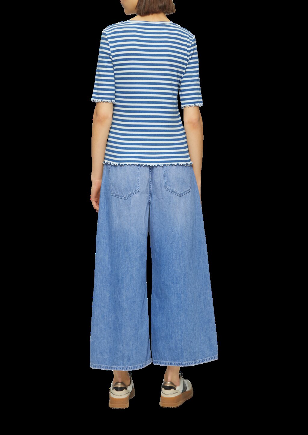 Geripptes T-Shirt mit Ziersaum