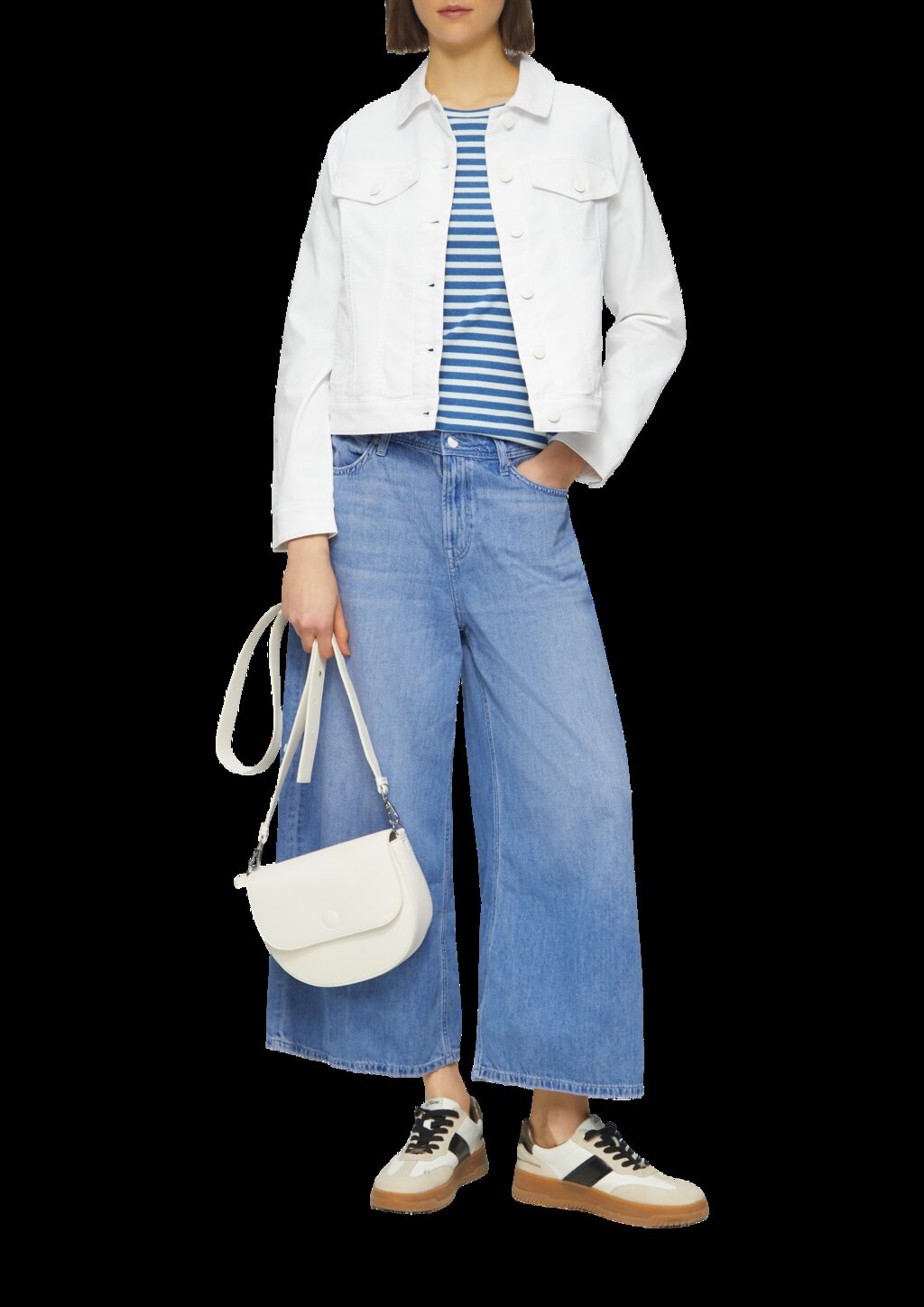 Geripptes T-Shirt mit Ziersaum