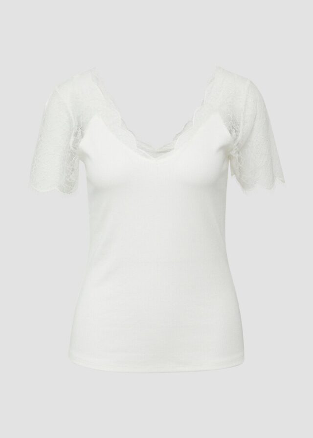 Feminines Ripp-Shirt im Slim Fit mit Spitze