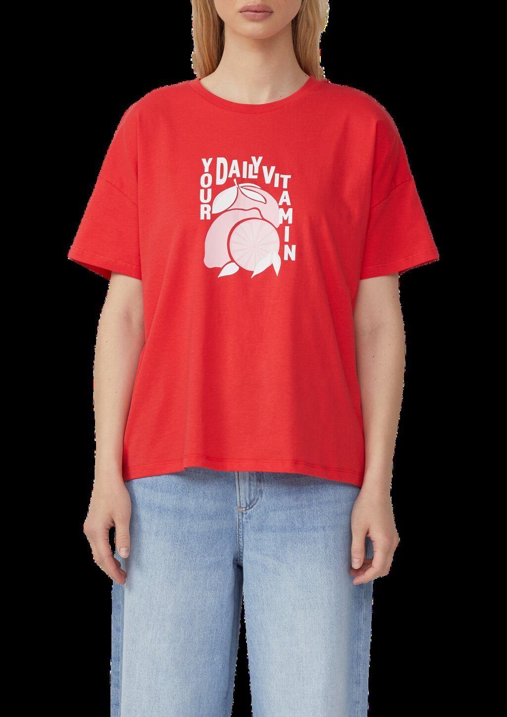 Baumwollshirt mit überschnittener Schulter und Frontprint