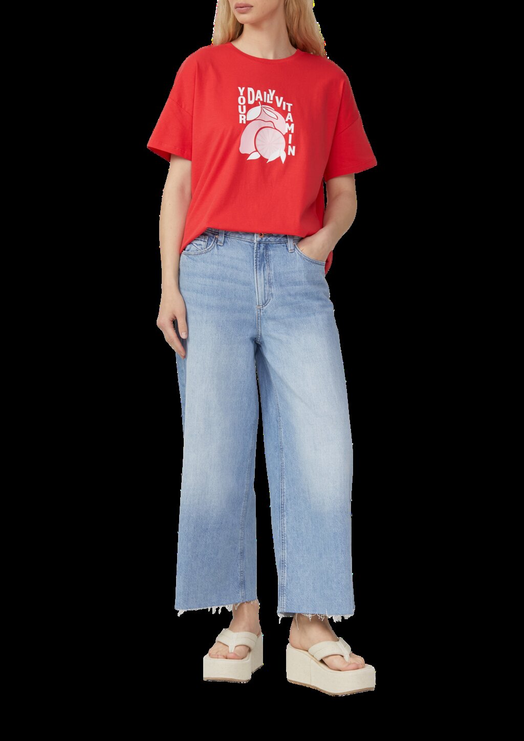 Baumwollshirt mit überschnittener Schulter und Frontprint