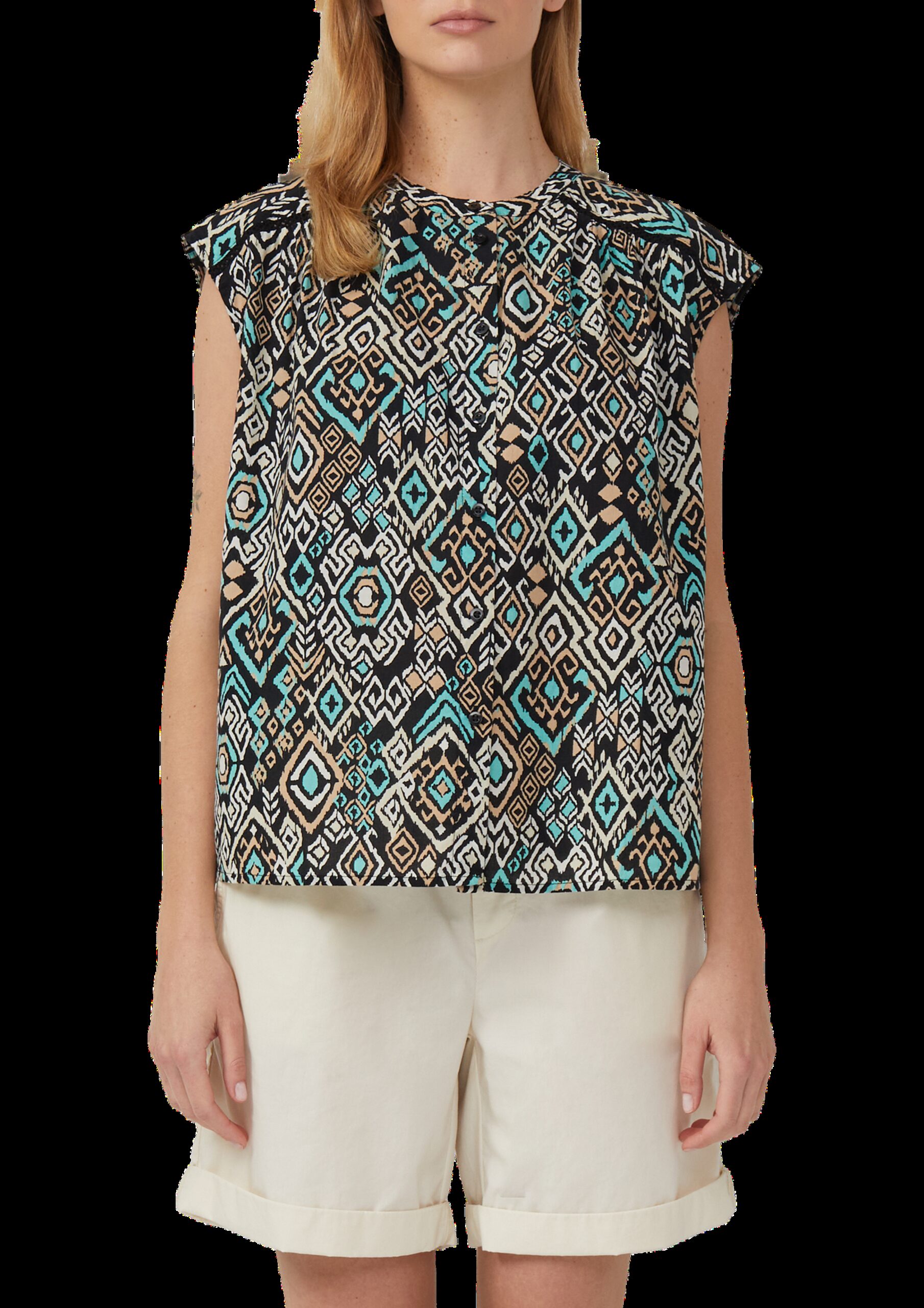 Weites Blusentop mit Raffung und Spitzen-Detail