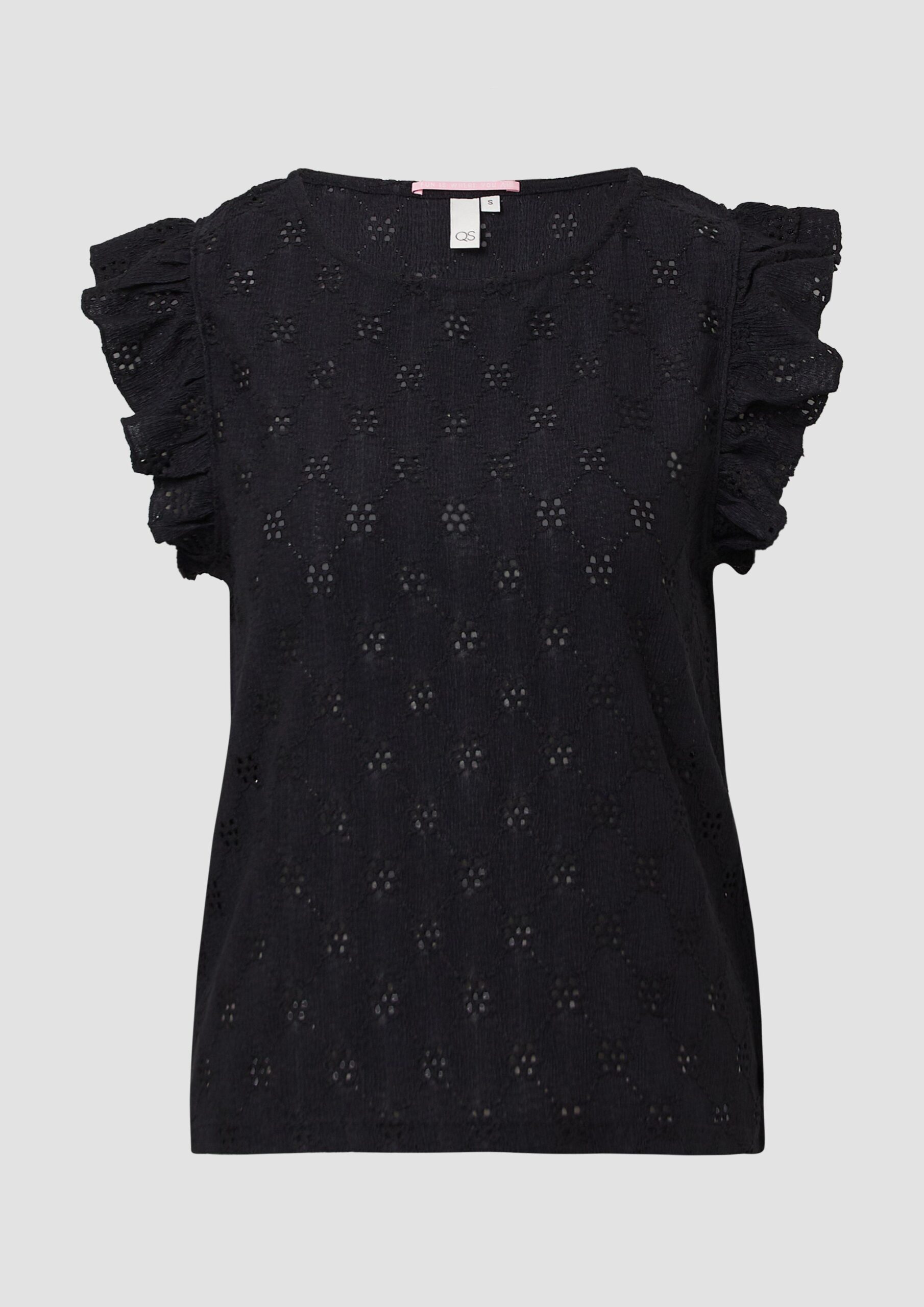 Top mit Lochstickerei und Volant am Arm