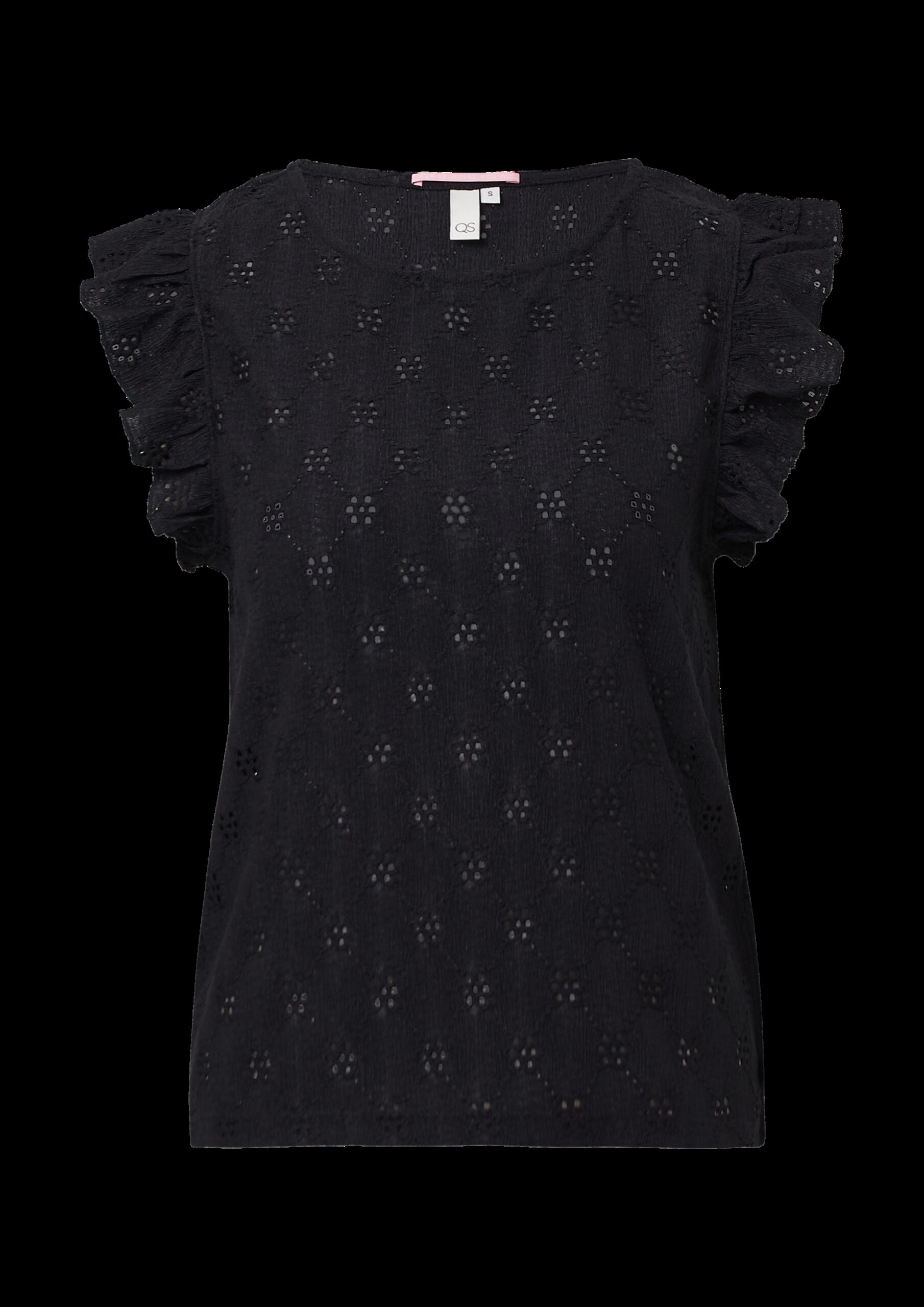 Top mit Lochstickerei und Volant am Arm