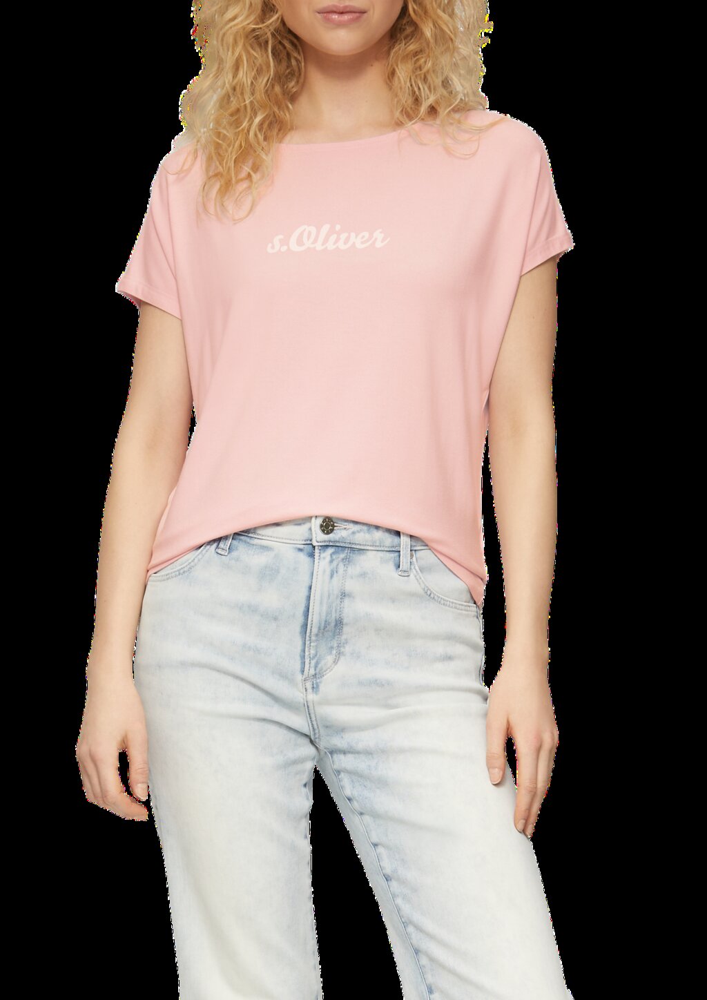 Fließendes Jersey-Shirt mit Artwork und überschnittenen Schultern