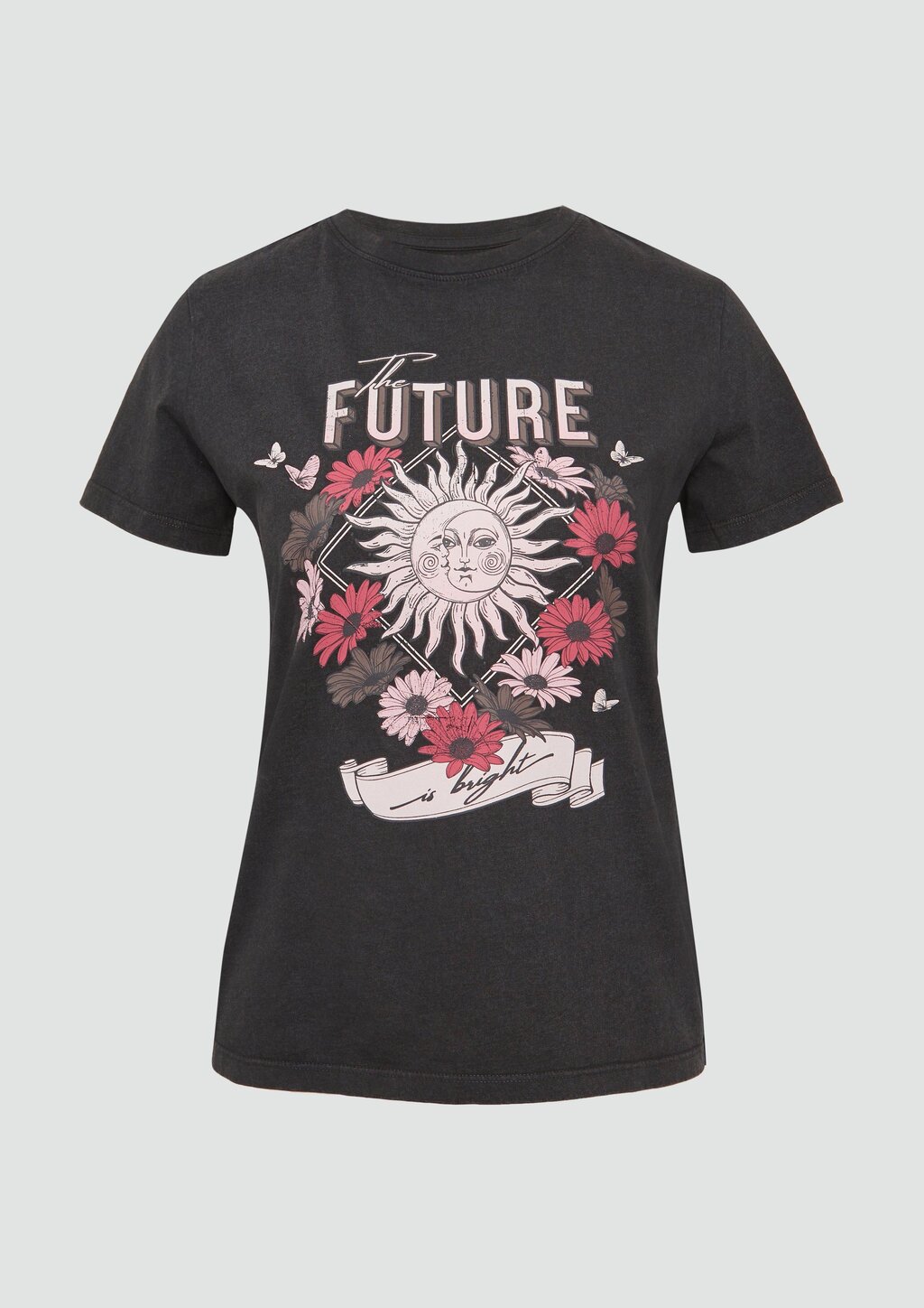 Baumwollshirt mit Frontprint in gewaschener Optik