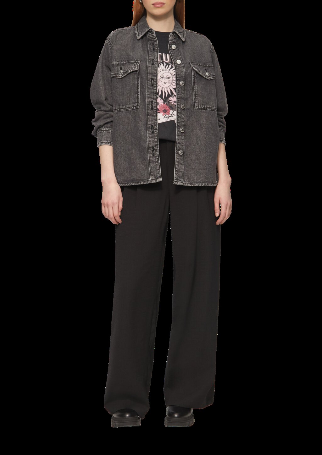 Baumwollshirt mit Frontprint in gewaschener Optik