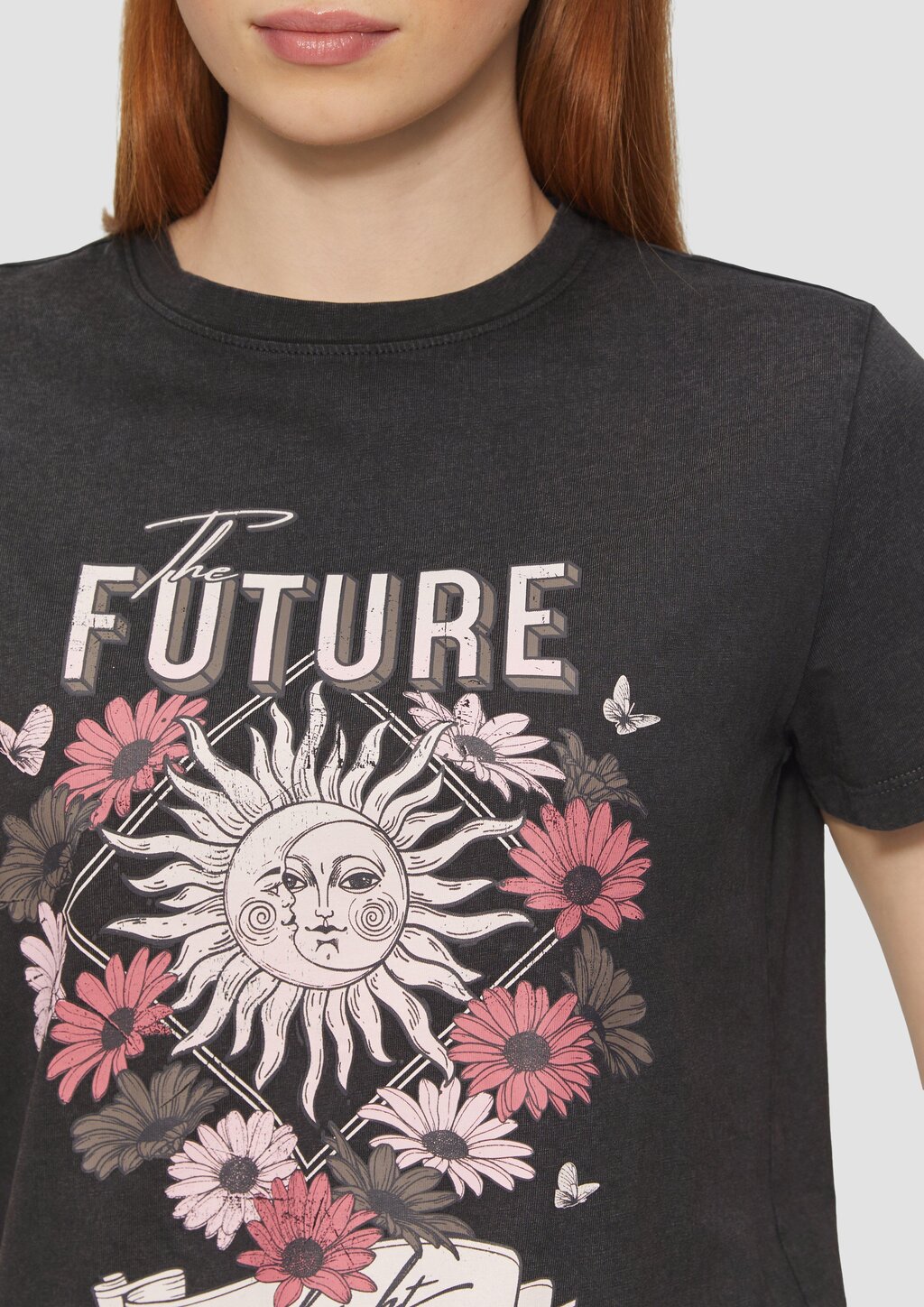 Baumwollshirt mit Frontprint in gewaschener Optik