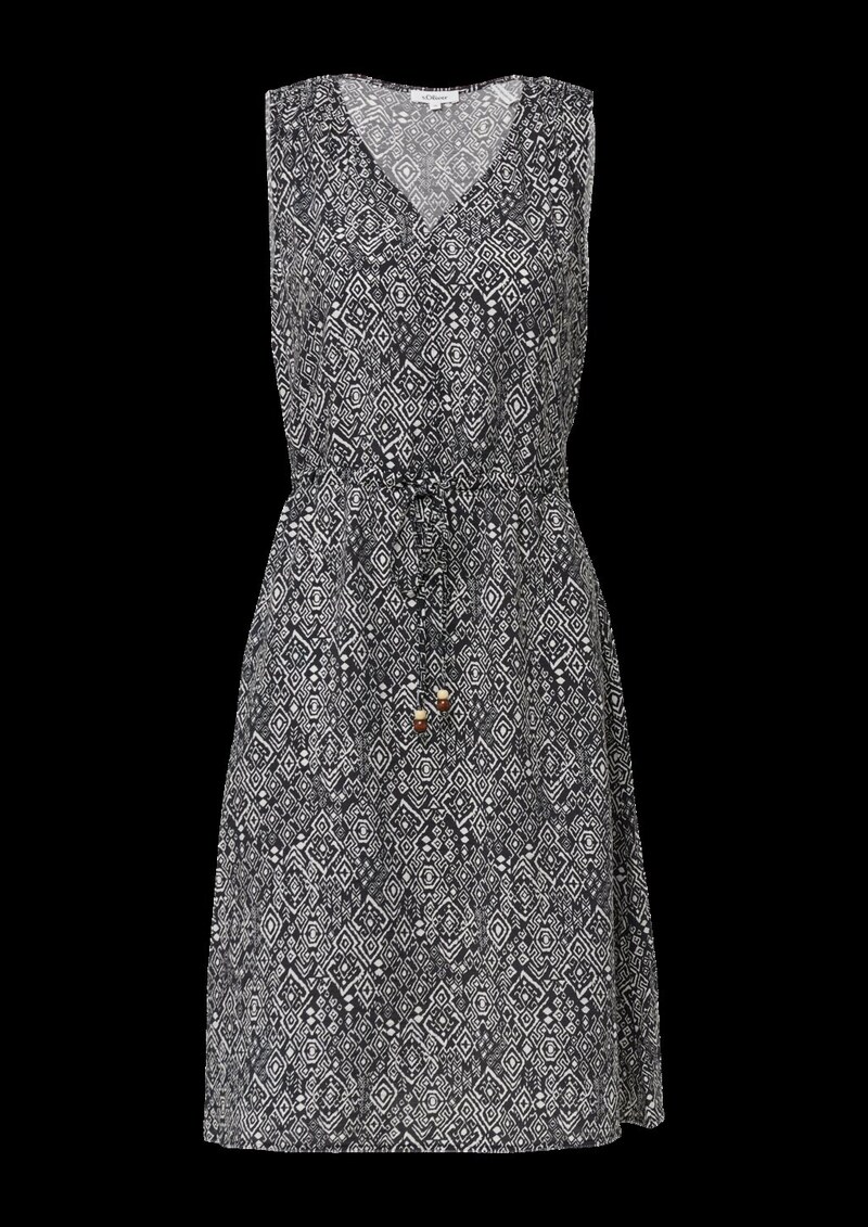 Kurzes Kleid aus strukturiertem Viskosemix mit Binde-Detail