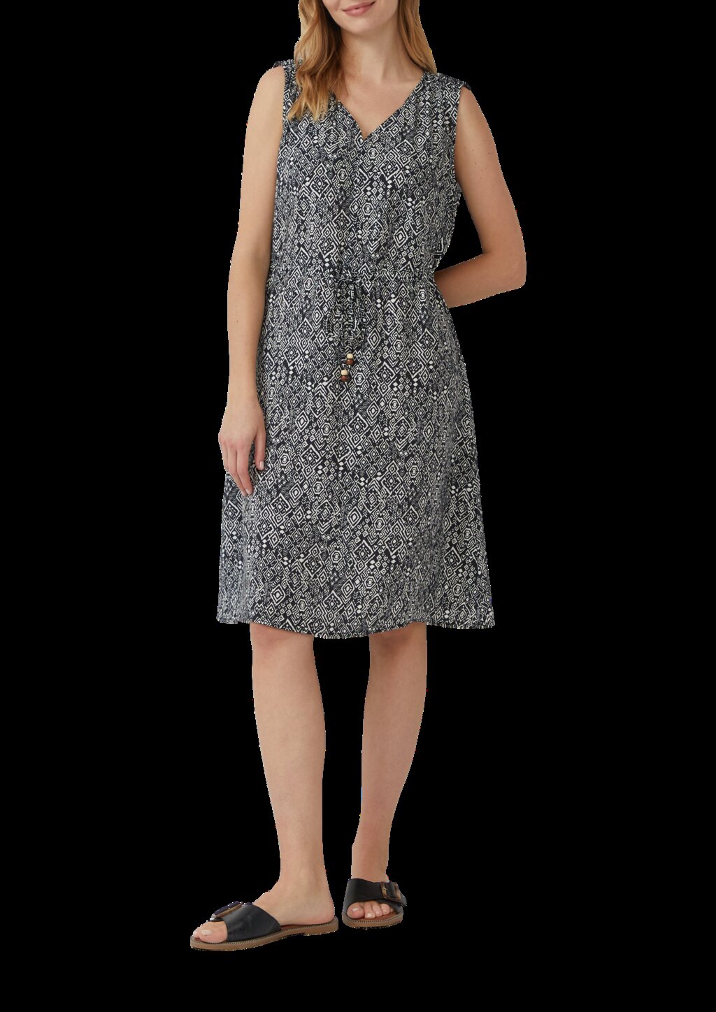 Kurzes Kleid aus strukturiertem Viskosemix mit Binde-Detail