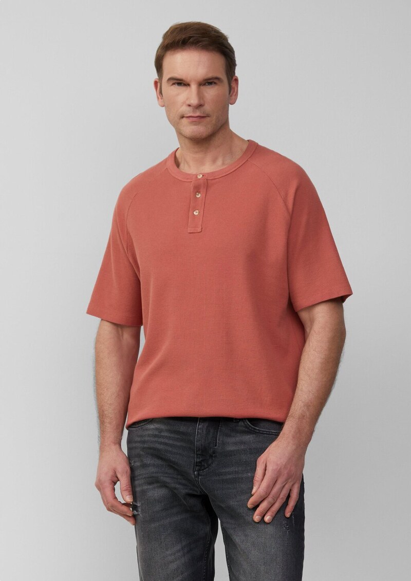 T-Shirt aus Waffel-Jersey mit Henleyausschnitt