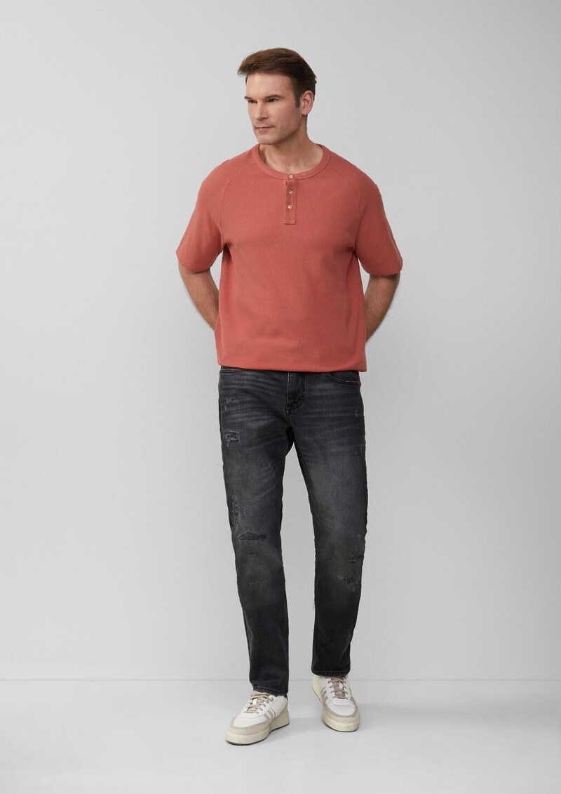 T-Shirt aus Waffel-Jersey mit Henleyausschnitt