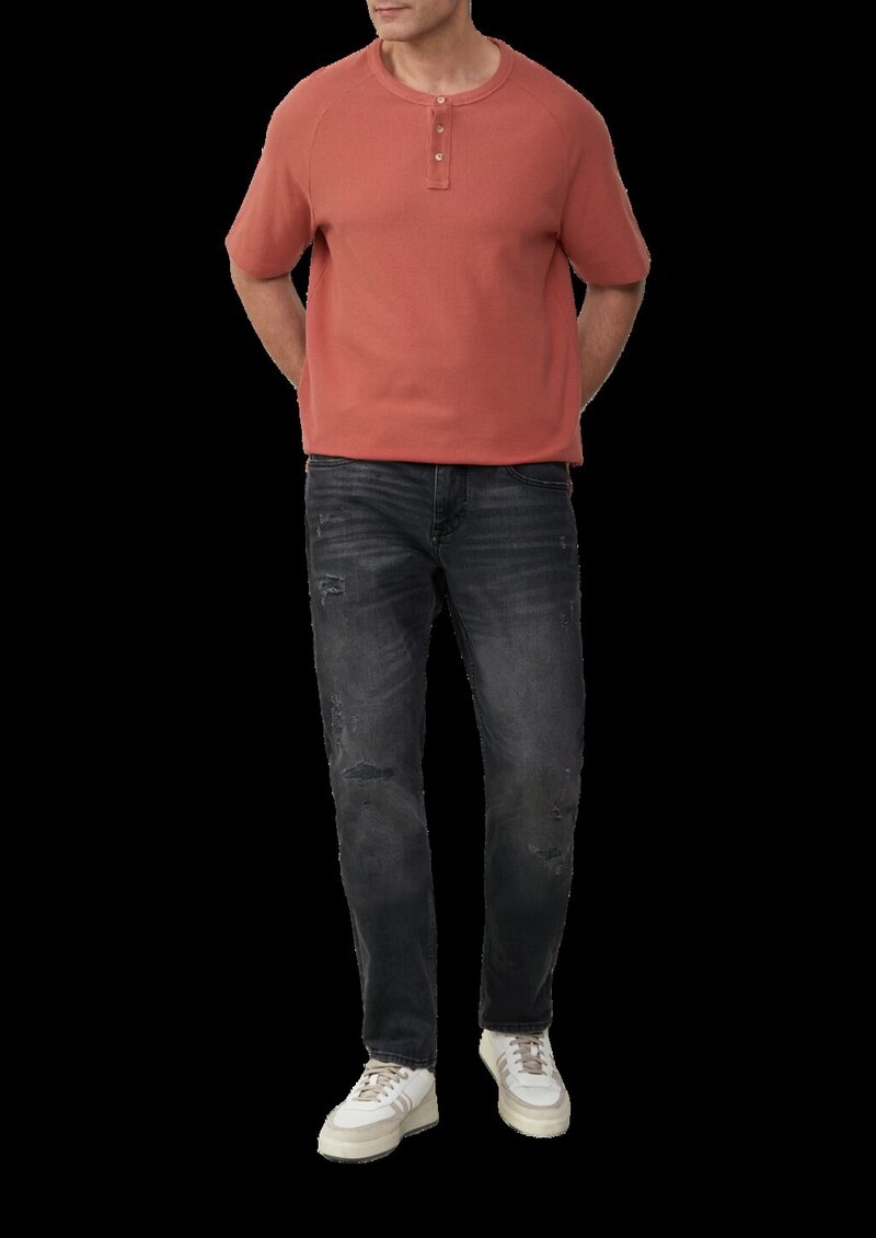 T-Shirt aus Waffel-Jersey mit Henleyausschnitt