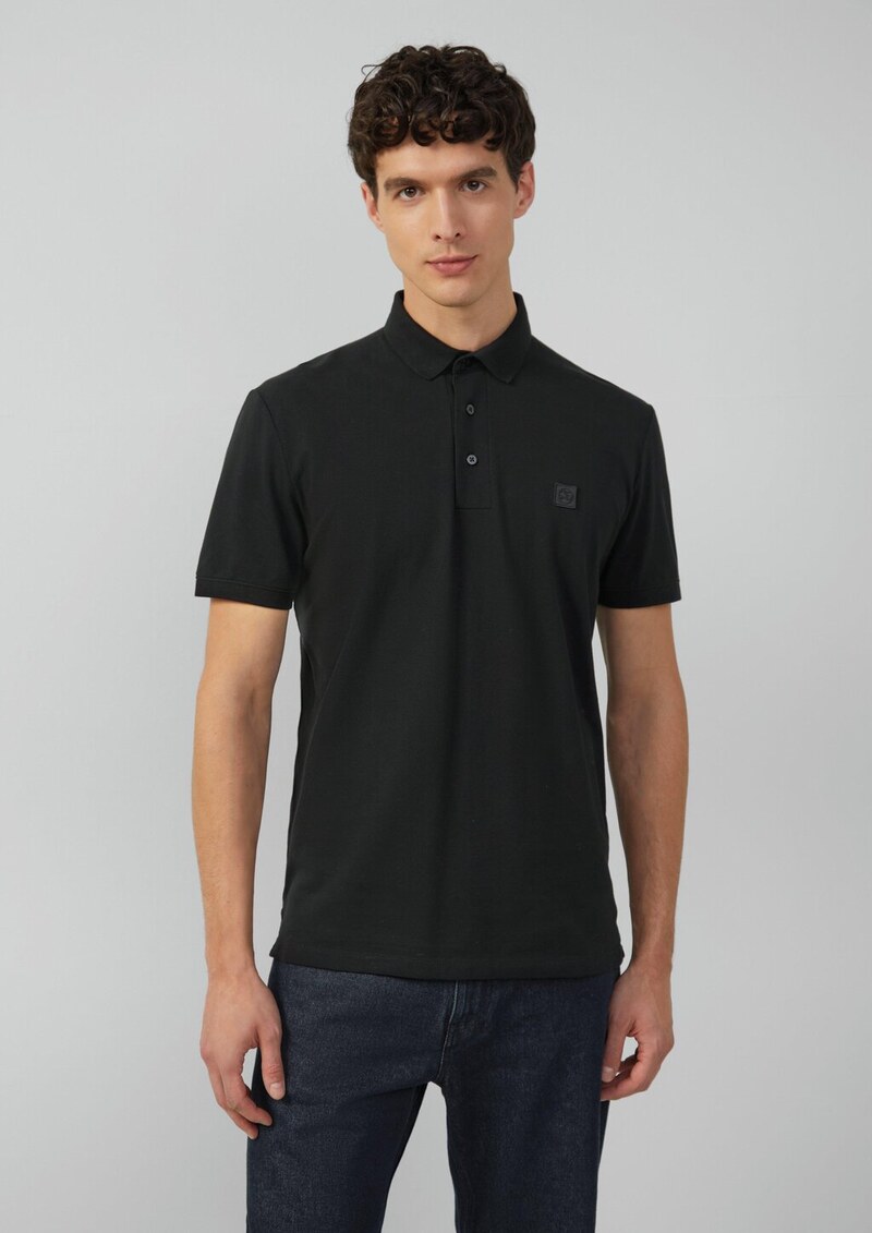 Piqué-Poloshirt aus Baumwollstretch mit Label-Patch