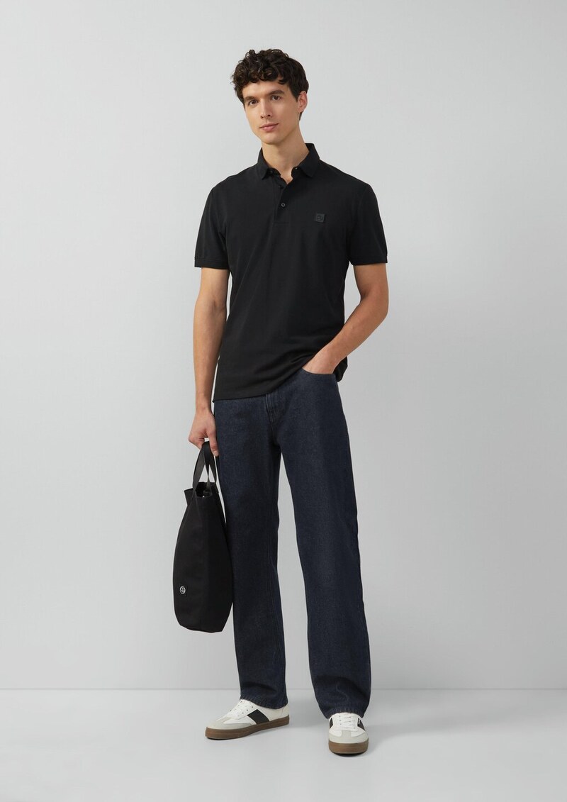 Piqué-Poloshirt aus Baumwollstretch mit Label-Patch