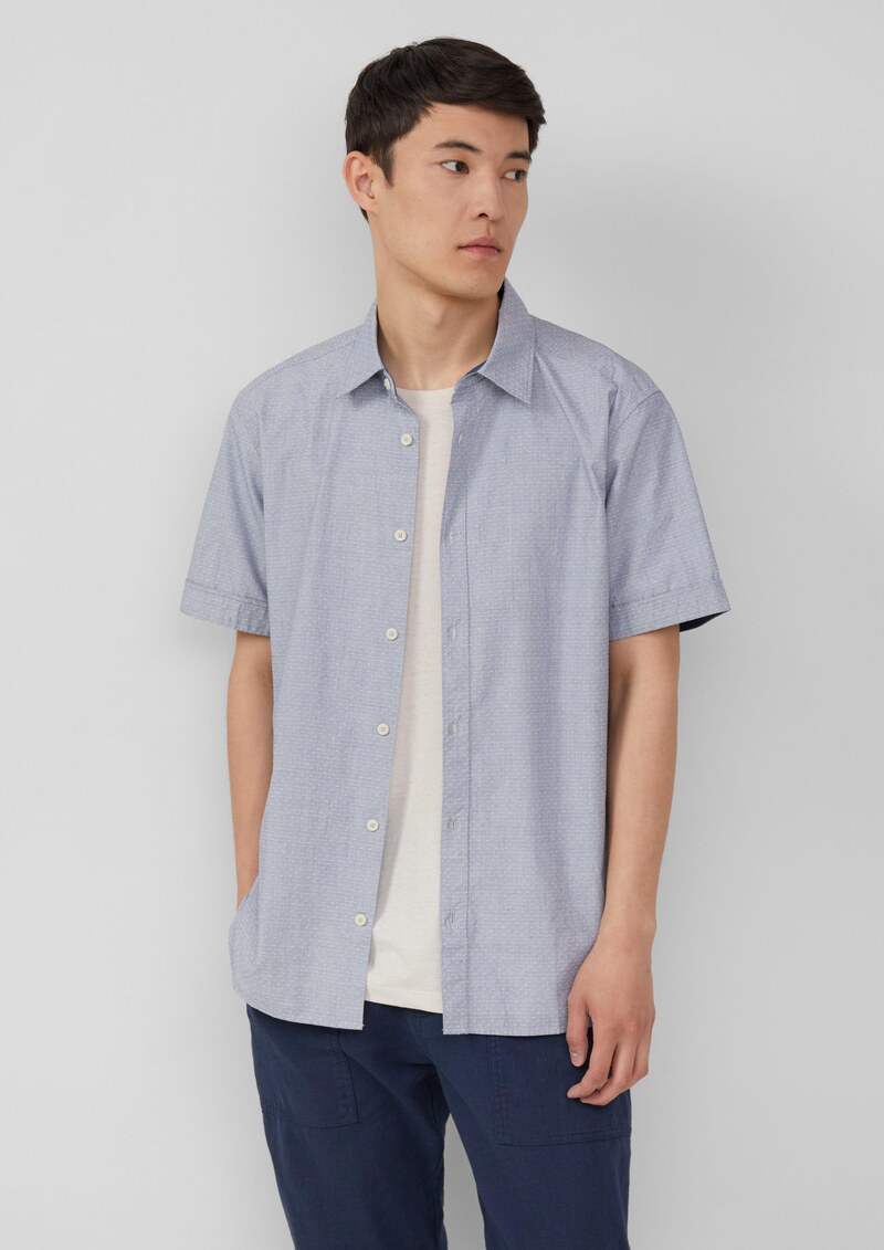 Regular Fit: Strukturiertes Kurzarmhemd aus Baumwolle mit Kentkragen